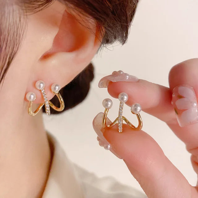 14K Gold Luxury Earrings With Zircon Pearl Twist Design - Smarsty