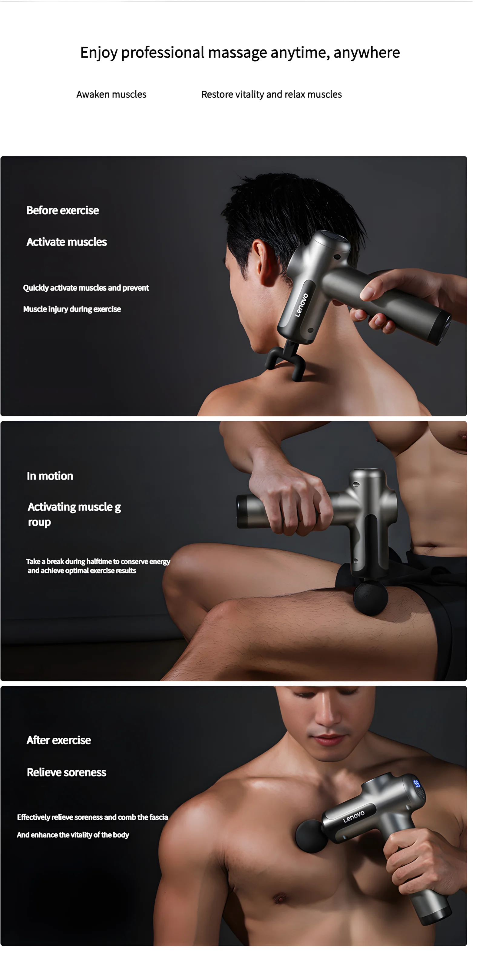 Lenovo Massage Gun for Deep Muscle Relief and Relaxation - Smarsty