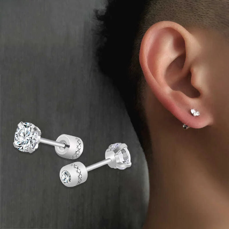 Stainless Steel Crystal Zircon Stud Earrings Hypoallergenic - Smarsty