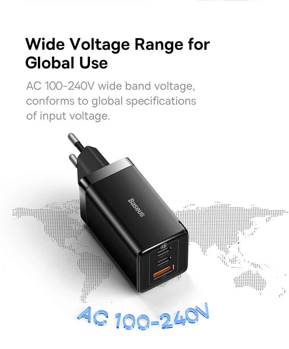 65W GaN USB C Charger Dual Ports Fast Charge Travel - Smarsty