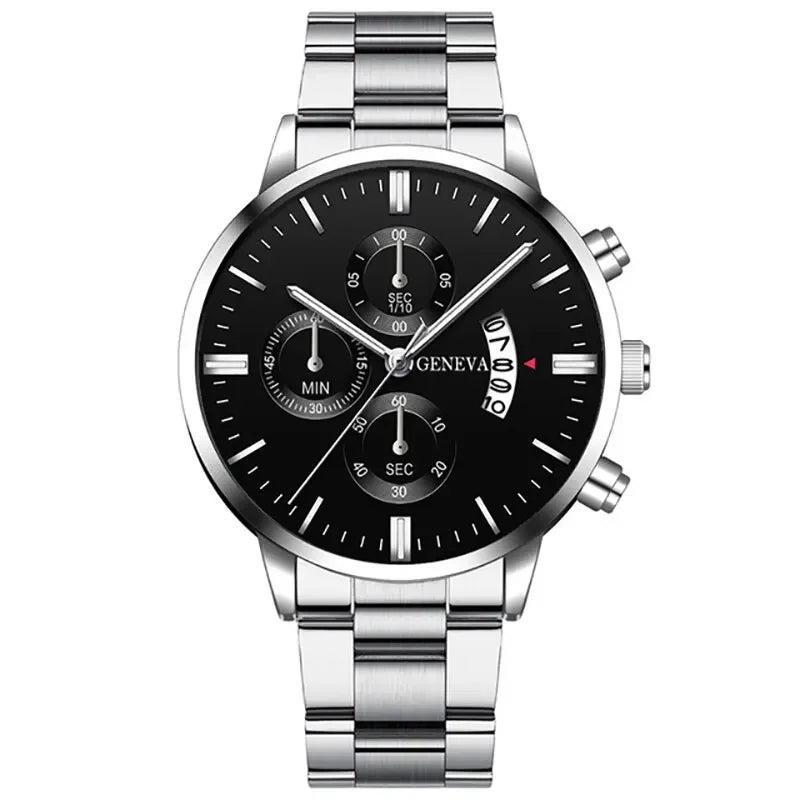 Luxury Black Stainless Steel Men's Watch with Calendar Feature - Smarsty