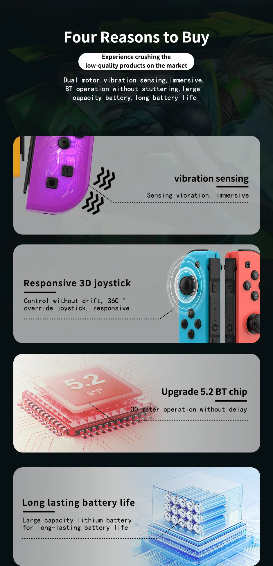 Wireless Joycon Controller for Nintendo Switch with Turbo Function - Smarsty