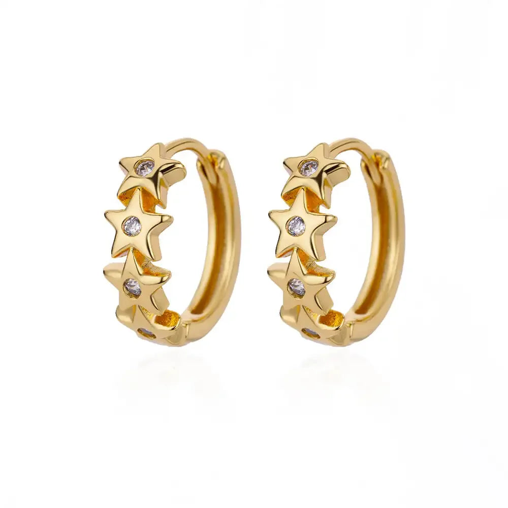 Stainless Steel Star Hoop Earrings Gold Tone Hypoallergenic - Smarsty