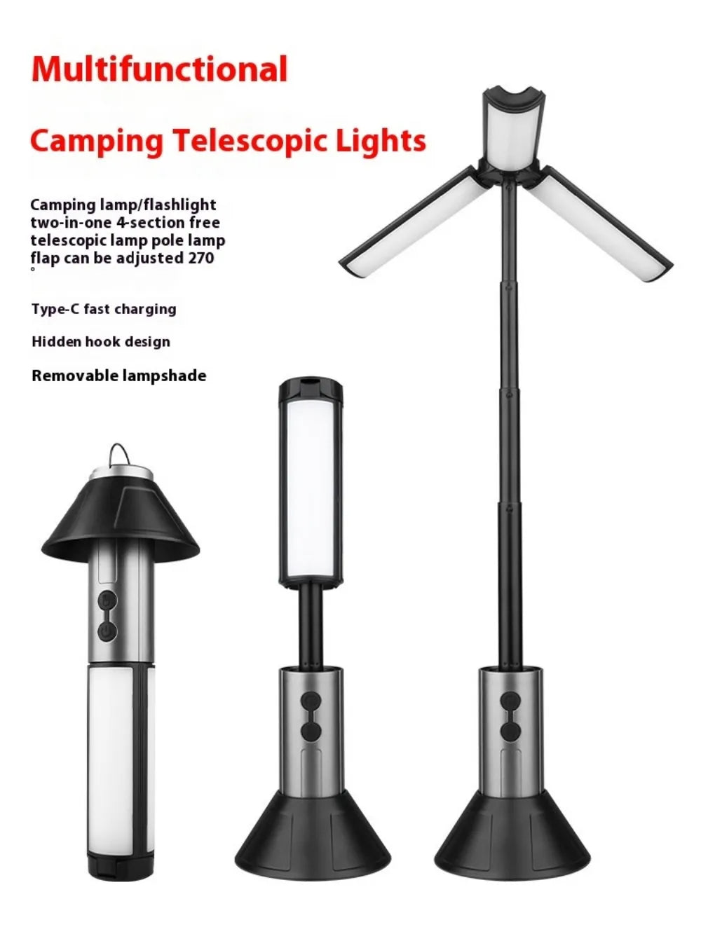 Upgraded Camping LED Telescopic Flashlight with Tripod Rechargeable Emergency Lamp Outdoor Portable orch Light Table Lamp Tent by Smarsty