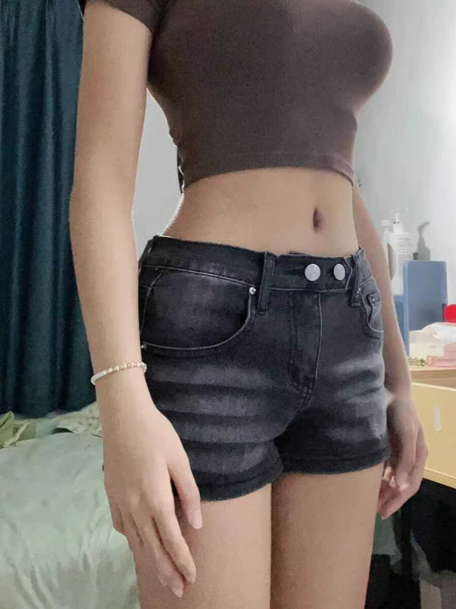 Women's Grey Denim Shorts Low Waist Mini Jeans Shorts 2000s Vintage 90s Y2k Emo Cowboy Short Pants Harajuku Clothes Summer 2024 - Smarsty