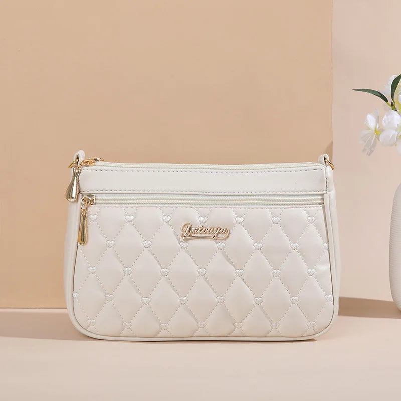 Embroidered Leather Messenger Bag for Women With Fur Accent - Smarsty