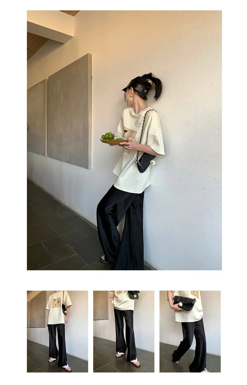 Satin Wide Leg Pants Long Floor Casual Pants Women's Summer - Smarsty
