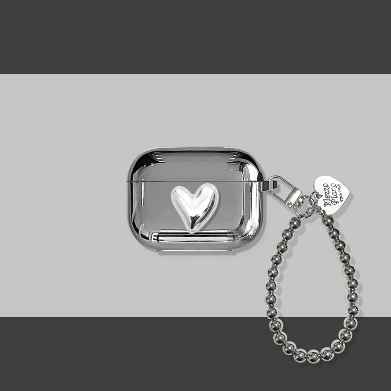Luxury Silver Earphone Case with Heart Keyring - Smarsty