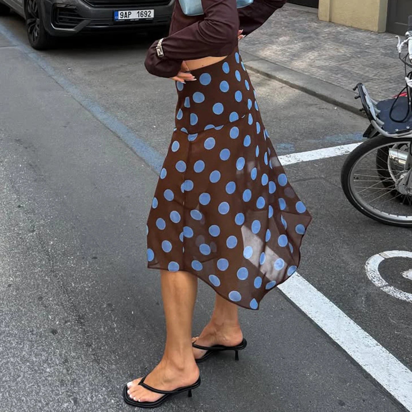 BIIKPIIK Casual Women Polka Dot Skirts Lettuce Trim Beige Elegant Midi Skirts Streetwear Simple All-match Bottom Clothing Spring - Smarsty