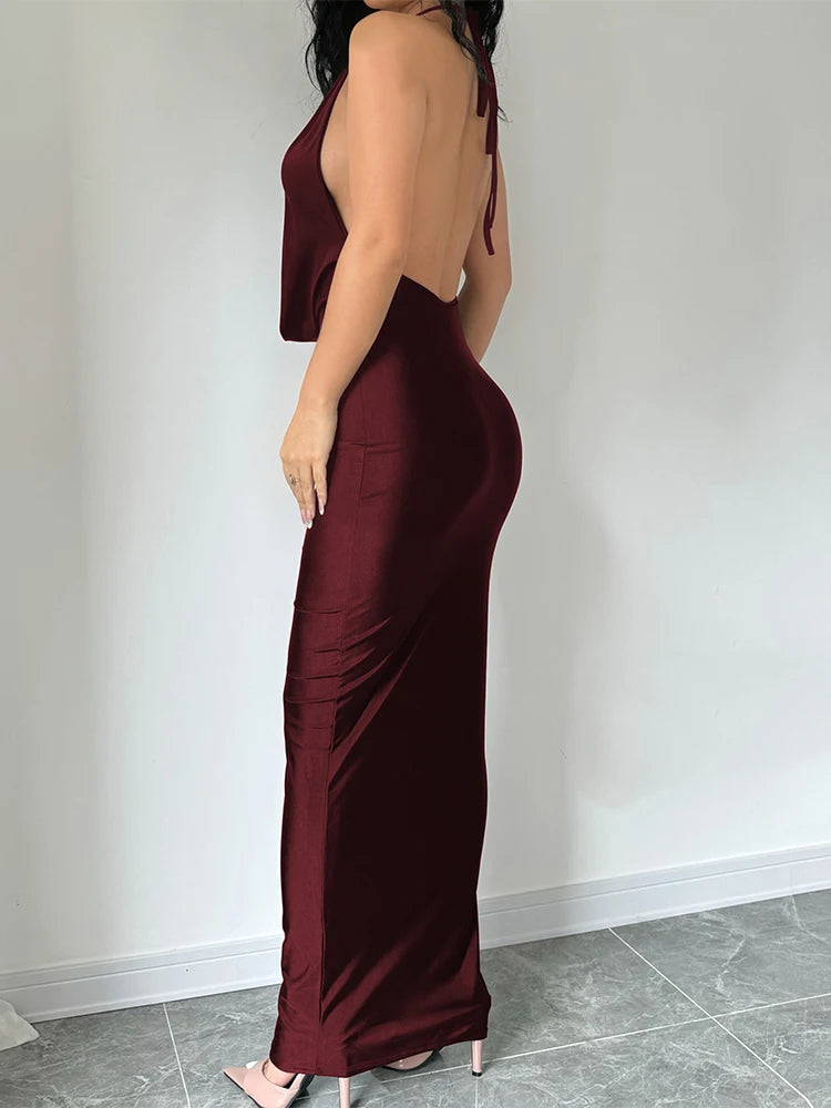 Dulzura Autumn Women Halter Backless Midi Dress For Women Bodycon Sexy Party Elegant Outfits Evening Birthday Clothes Y2K 2024 - Smarsty