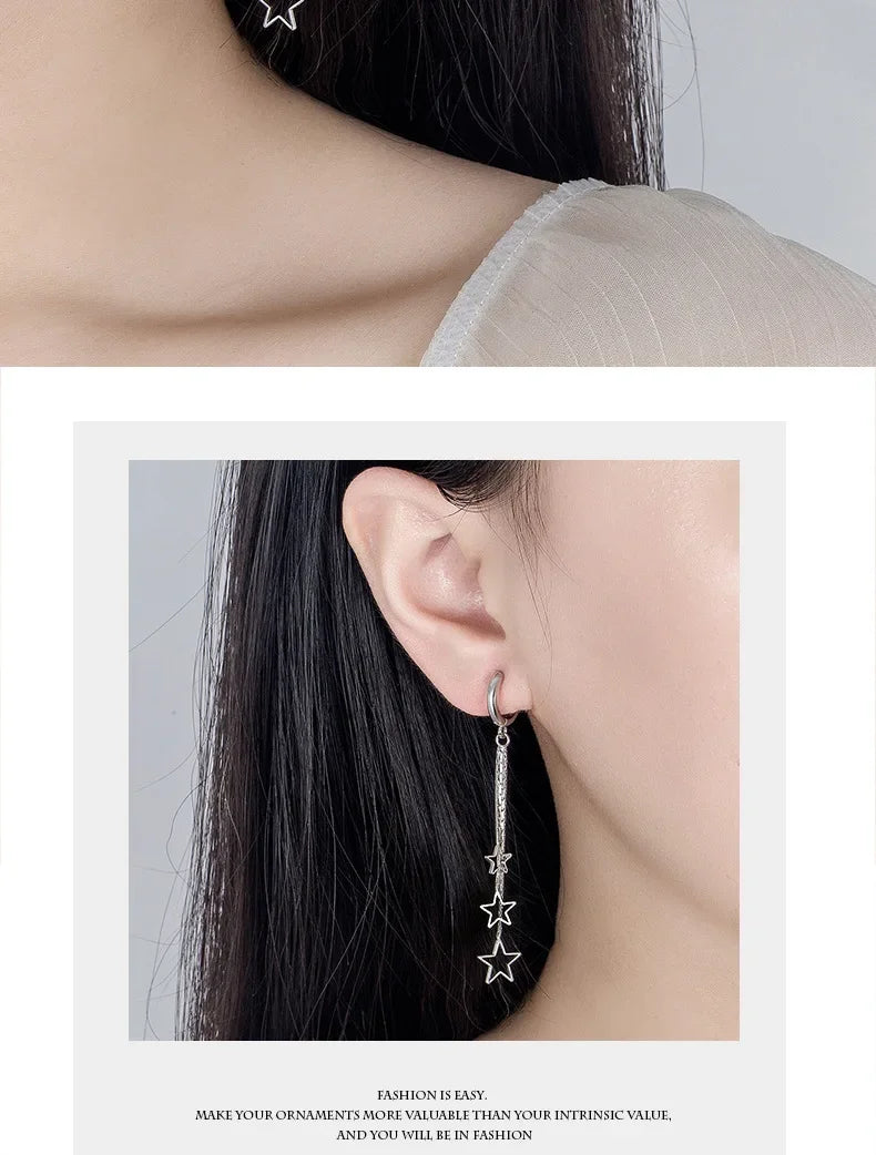 Elegant 925 Sterling Silver Hoop Earrings with Long Tassels - Smarsty