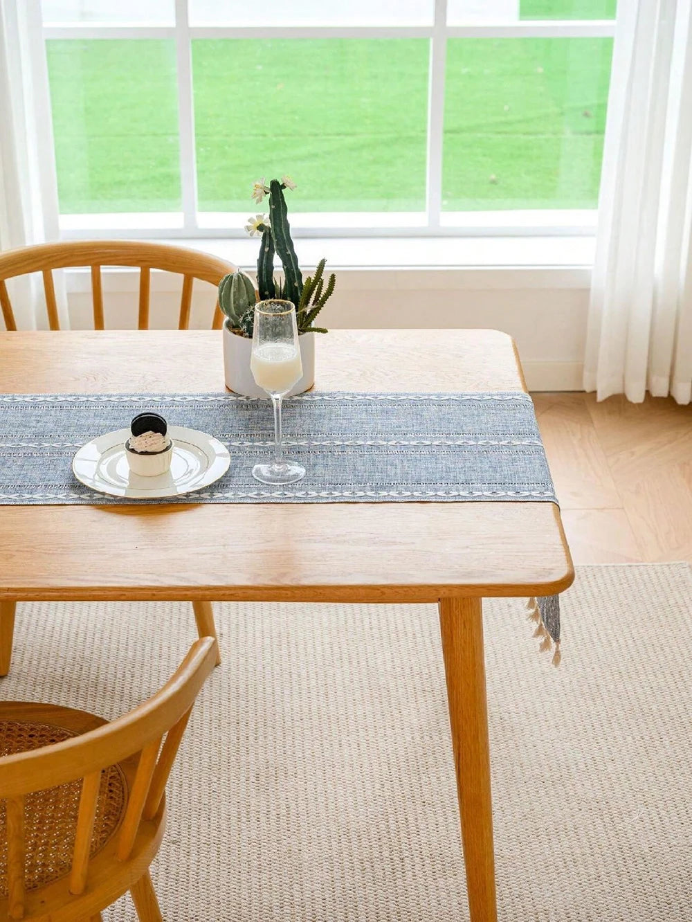 Boho Green Table Runner with Rustic Tassels - Smarsty