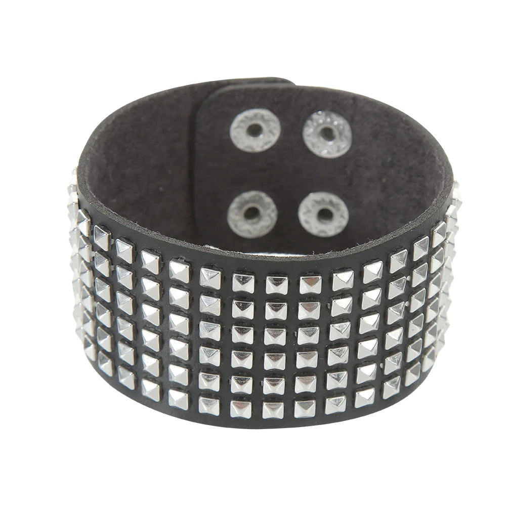 Adjustable PU Leather Studded Punk Bracelet for Men Women - Smarsty