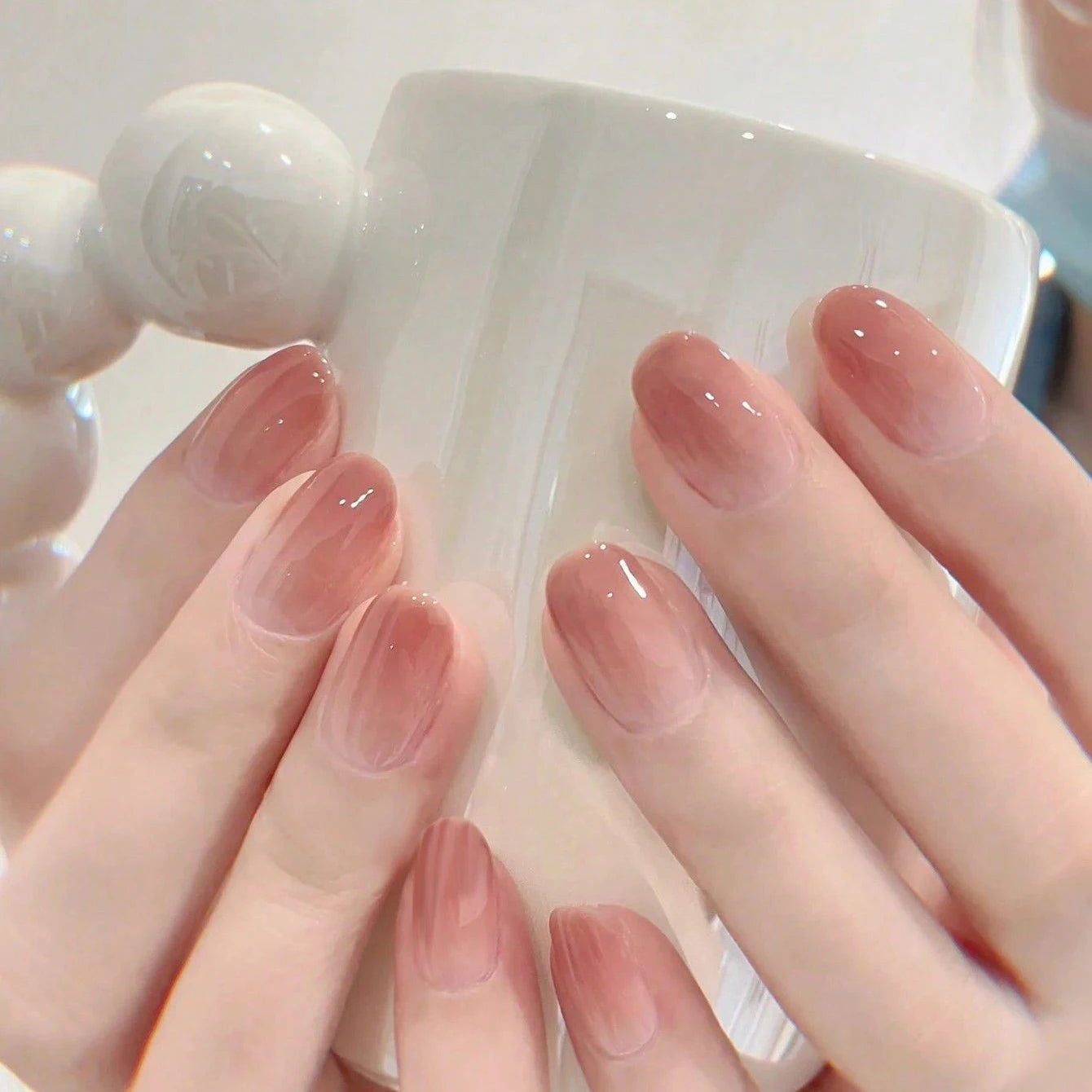 Water Drop Gradient Blush Press On Nails Set - Smarsty