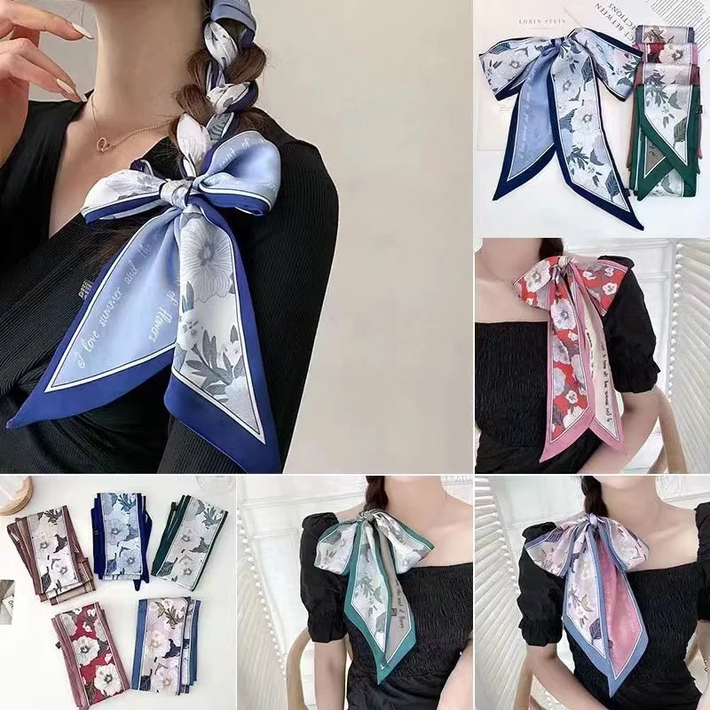 Summer Floral Silk Scarf Hairband Lightweight Headscarf - Smarsty
