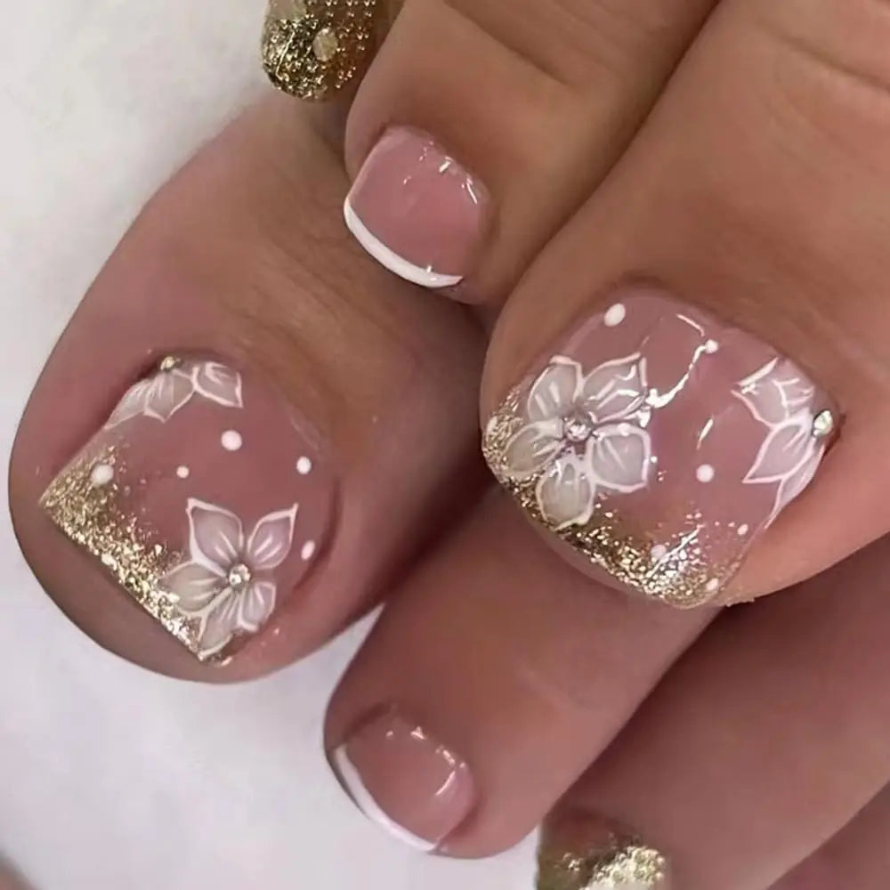 24PCS Pink French Tip Press On Toe Nails - Smarsty