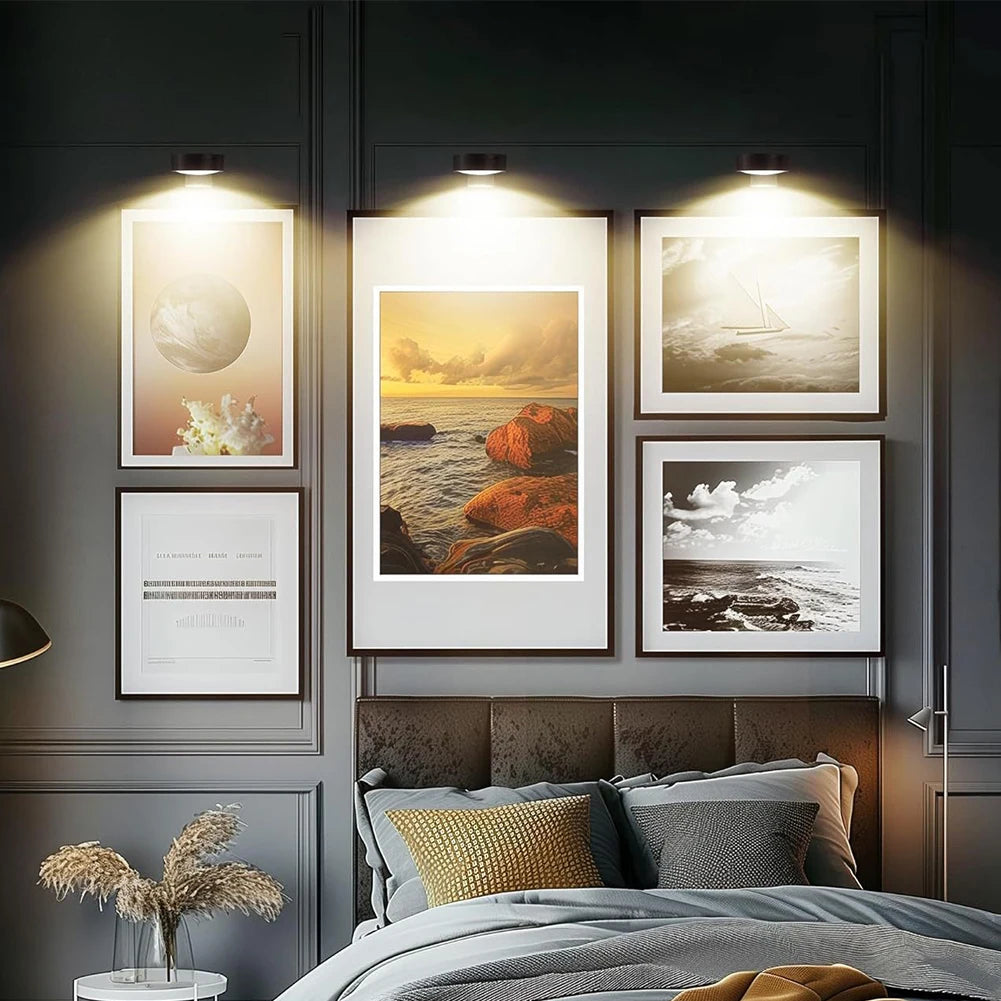 2/3pc Rechargeable Picture Light Magnetic LED Painting Light with Remote and Timer Art Display Light Dimmable 3 Lighting Modes