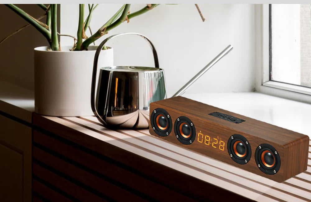 Rechargeable Wooden Alarm Clock with Bluetooth Speaker - Smarsty