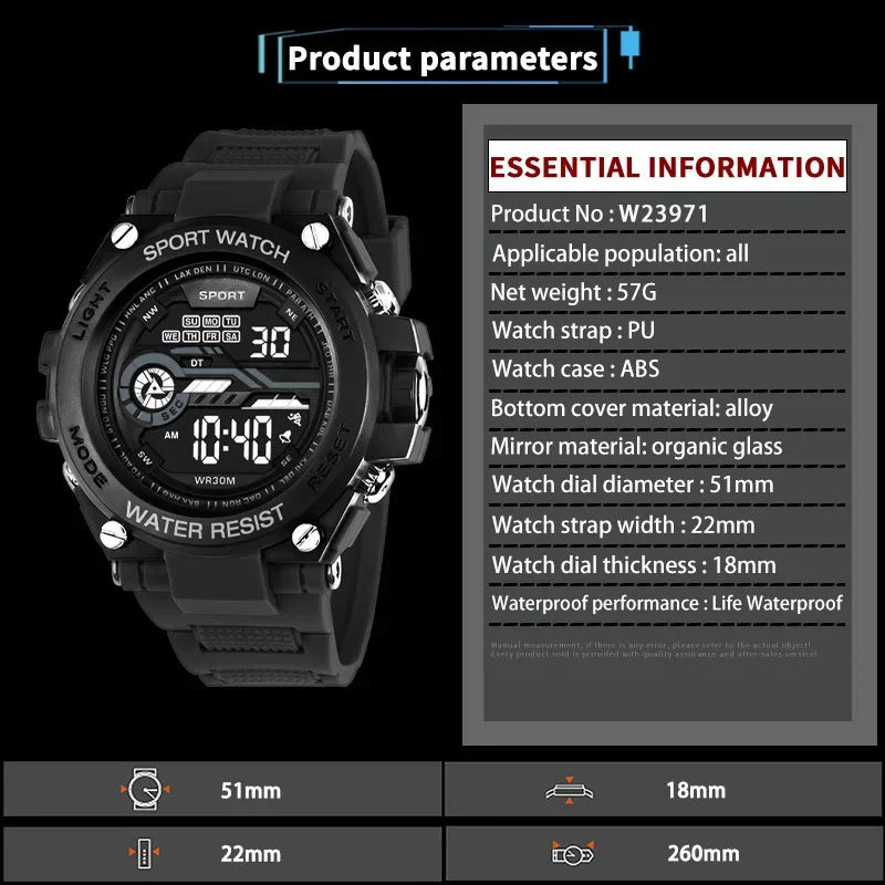 YIKAZE Men's Waterproof Sports Watch with LED Display - Smarsty