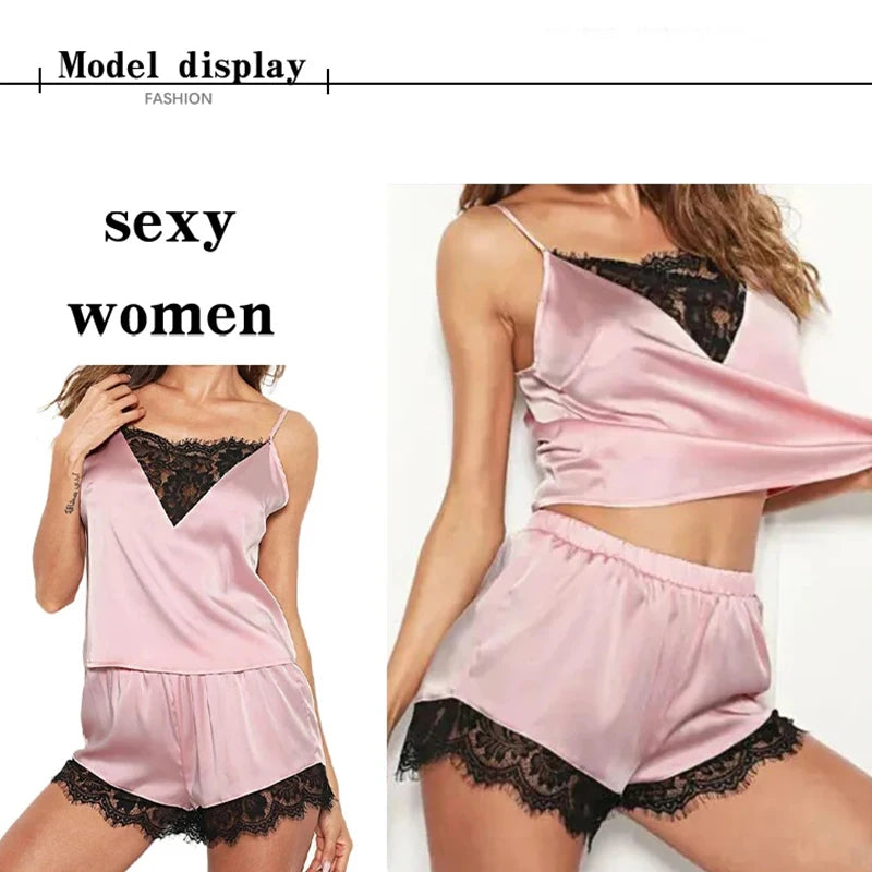 Lace Pajama Sets Women Pijama Mujer Strap Sleeveless Sexy Sleepwear Short Lingerie Set Female Night Wear - Smarsty
