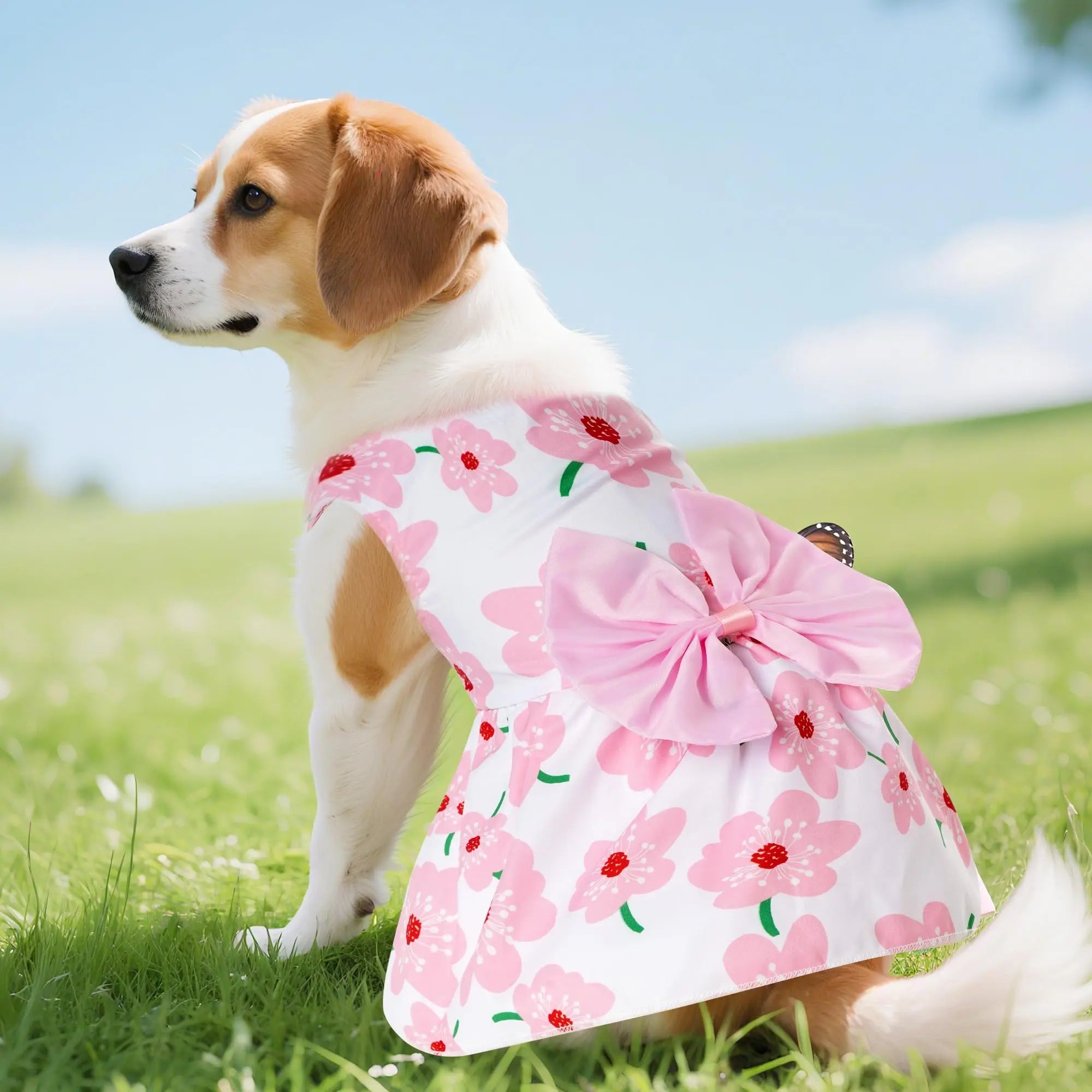 Summer Floral Dog Dress with Bow for Puppies - Smarsty