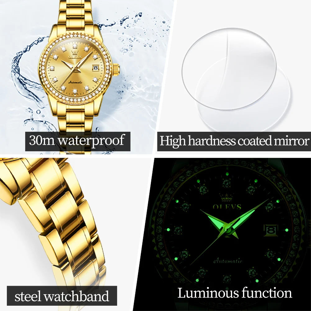 OLEVS Women's Automatic Waterproof Luxury Watch with Luminous Dial - Smarsty