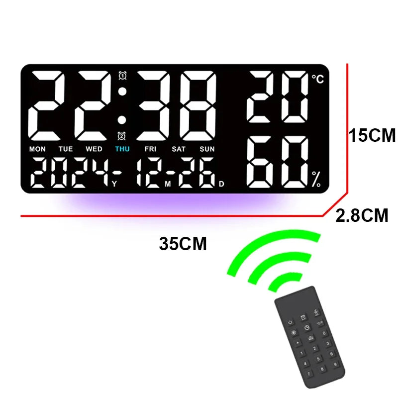 Digital Wall Clock with Remote Control and Humidity Display - Smarsty