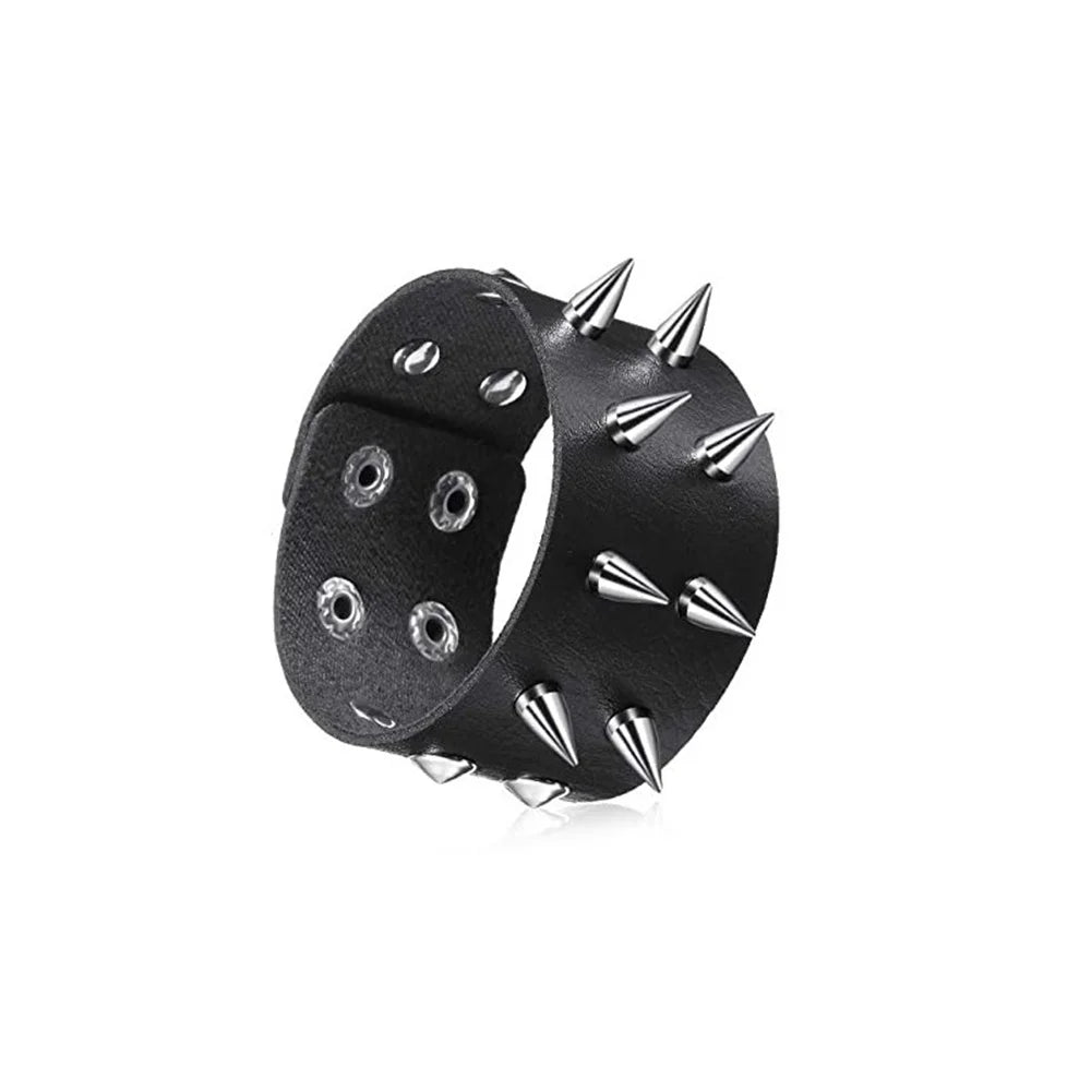 Adjustable Punk Rock Studded Leather Bracelet Set - Smarsty