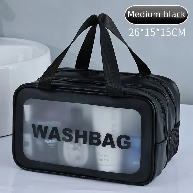 Dry-wet separation double transparent PU makeup bag portable washing bag cosmetic storage bag travel fitness swimming essentials - Smarsty