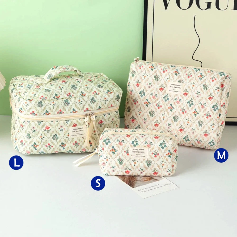 1pcs Cute Quilted Cotton Makeup Bag Women Zipper Cosmetic Organizer Cloth Handbag Box Shape Portable Toiletry Case for Girls - Smarsty