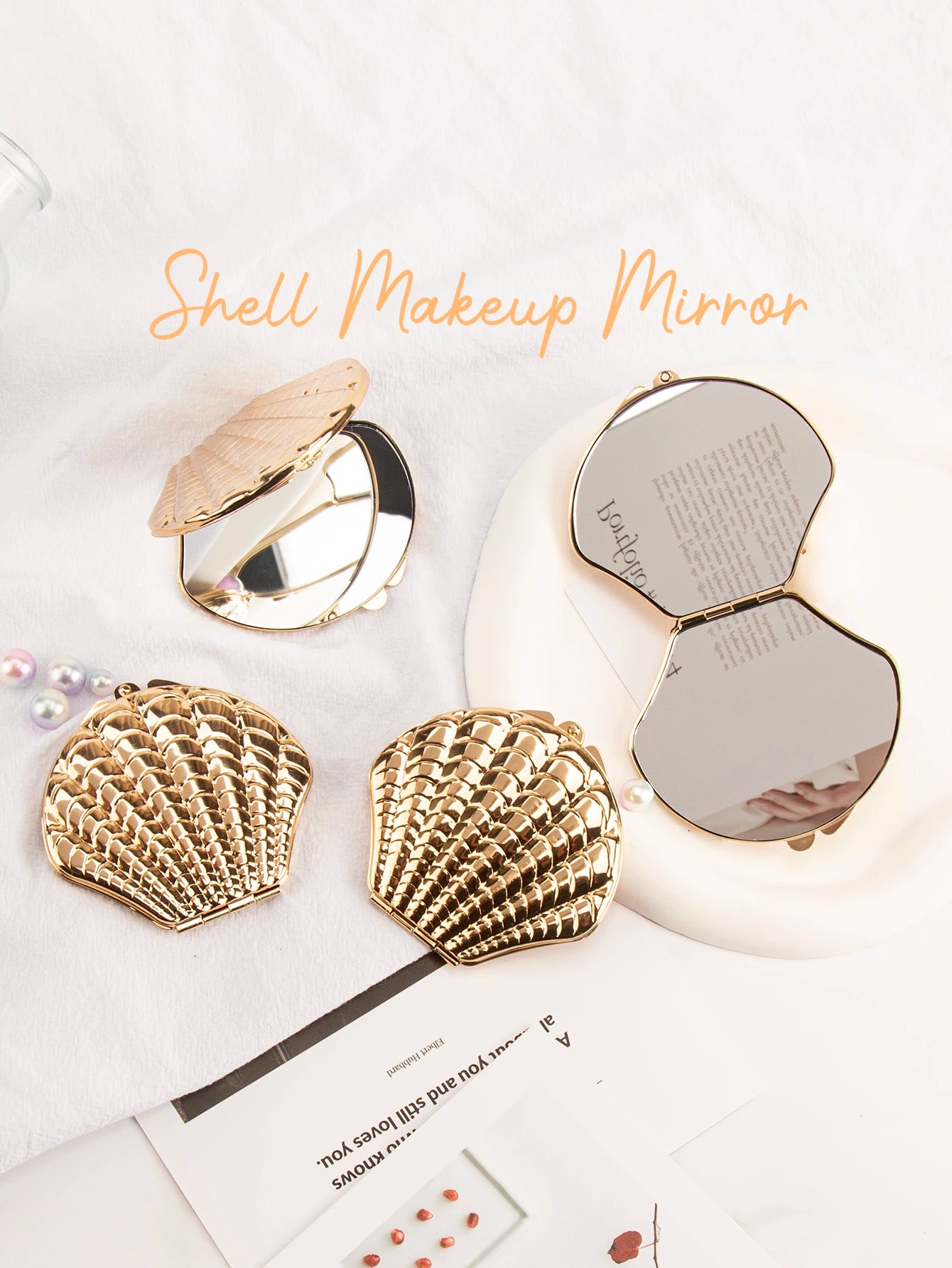 Golden Shell Double Sided Makeup Mirror Elegant Design - Smarsty