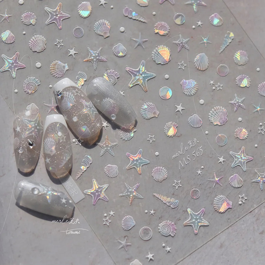 5D Summer Beach Nail Stickers with Shiny Sea Designs - Smarsty