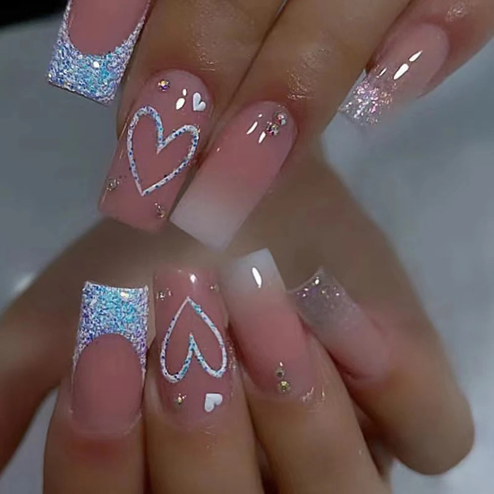 Medium Pink Glitter Press On Nails Set for Parties - Smarsty