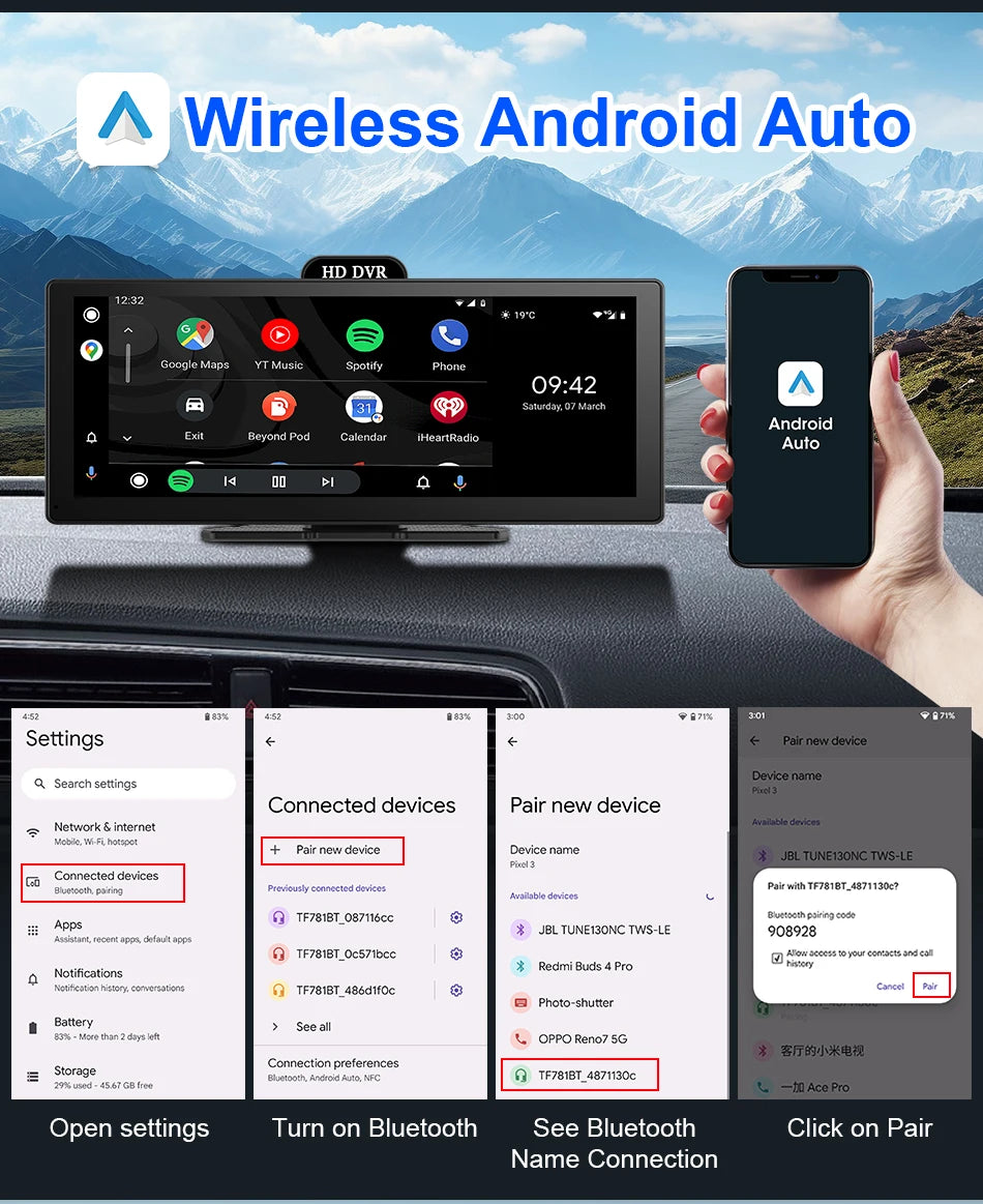 4K Dash Cam With Dual Lens GPS Navigation Wireless CarPlay - Smarsty