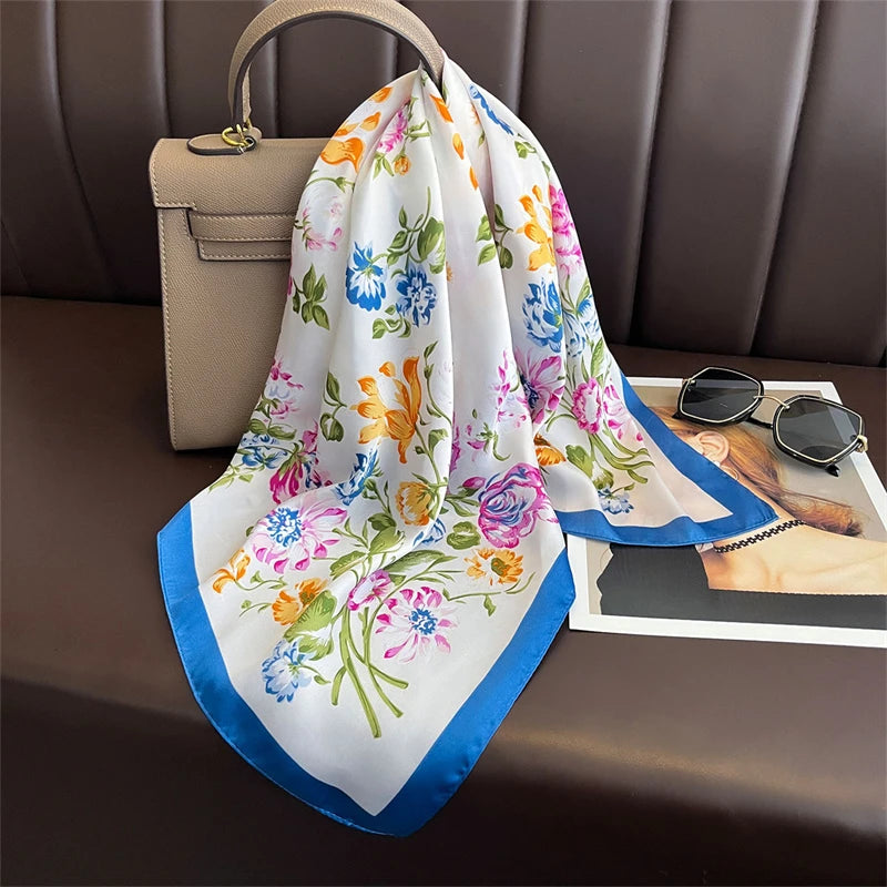 Bohemian Silk Square Scarf for Women Luxury Floral Print - Smarsty