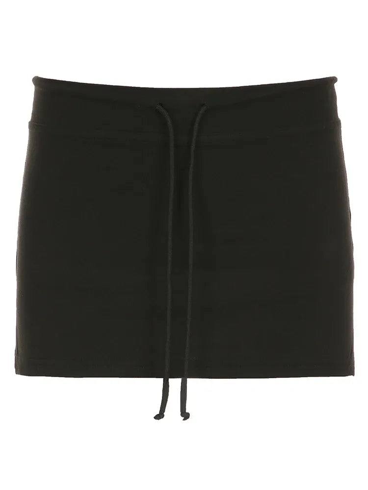Solid Lace-up Mini Skirts Sexy American Retro Basic Vintage Casual Short Bottoms Basic Casual A-Line Knit Clothing - Smarsty