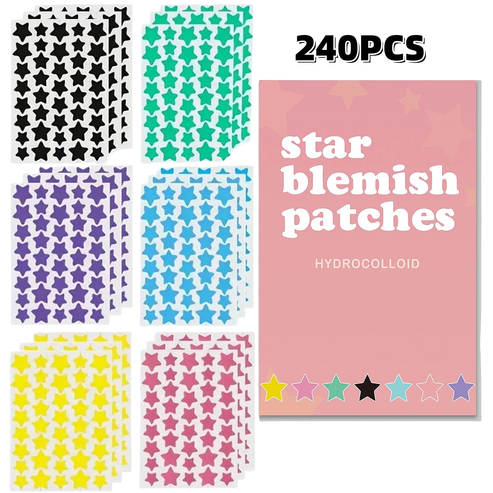 240 pieces of multi-color star acne patches, facial acne patches, concealer acne patches, and pimples patches, ultra-thin - Smarsty