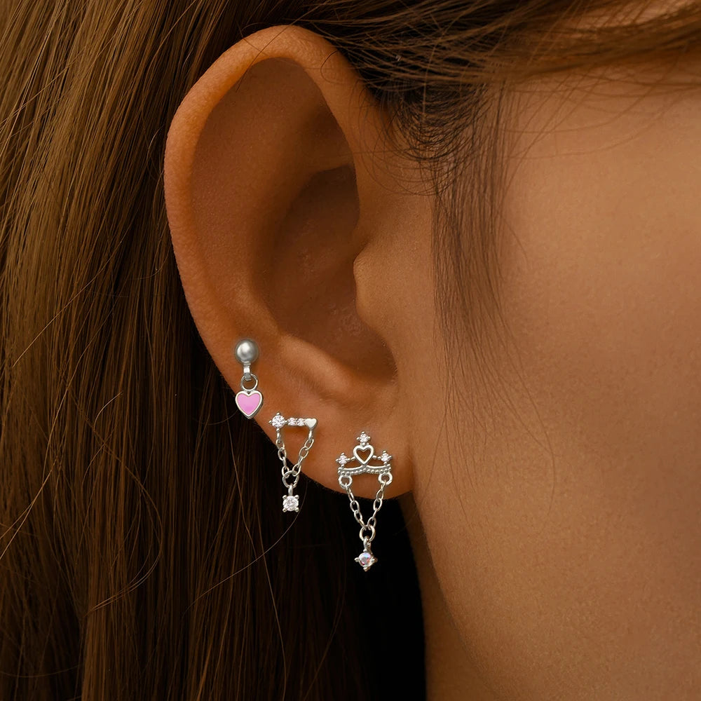 Sterling Silver Heart Zircon Stud Earrings Elegant Gift - Smarsty