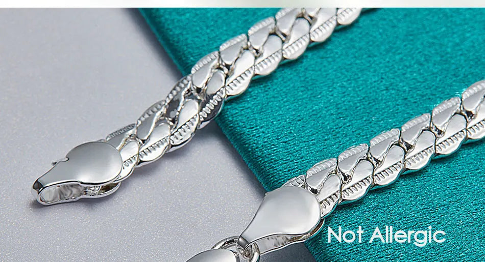 925 Silver Chain Bracelet Unisex Flat Side Lobster Clasp - Smarsty