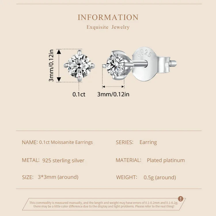 Moissanite Earrings 925 Sterling Silver D Color Studs - Smarsty