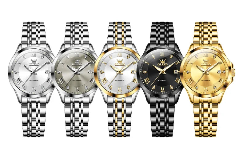 OLEVS Women's Stainless Steel Automatic Watch with Dual Calendar - Smarsty