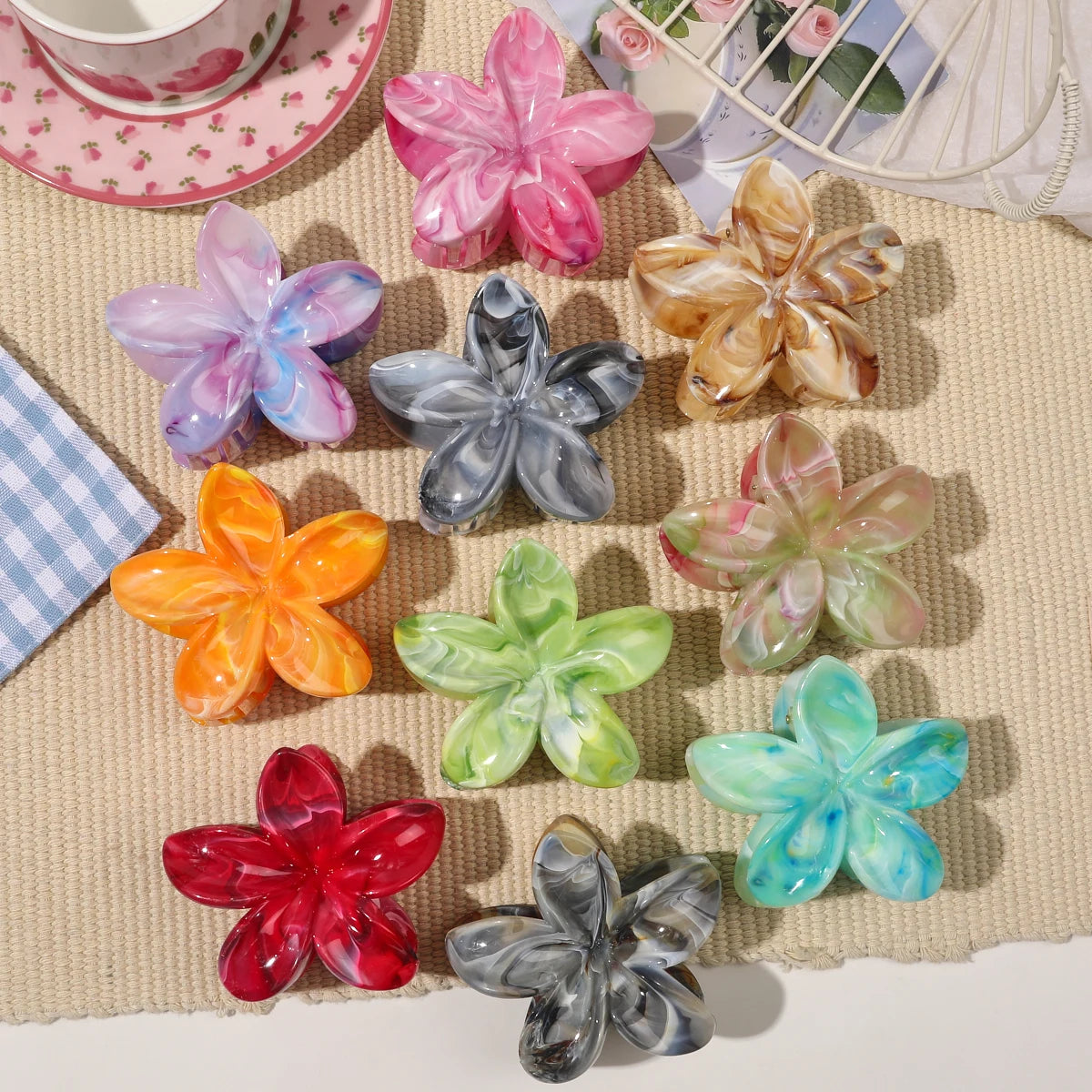 Hawaiian Flower Hair Claw Clips For Thin Hair Lightweight - Smarsty