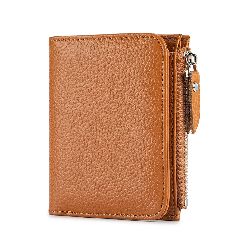 Women Genuine Leather Slim Short Wallet RFID Blocking Bi-Fold Wallet Credit Card Holder money clip wallet Zipper Coin pocket