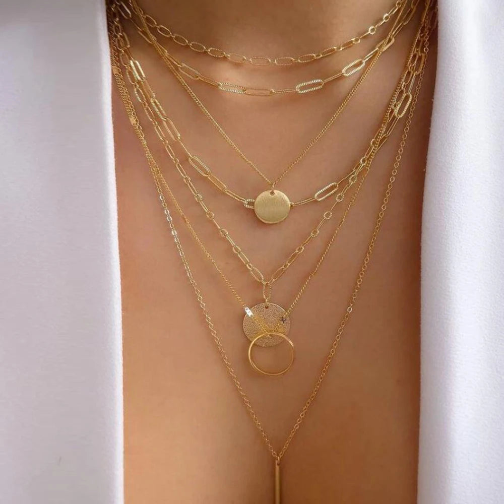 Vintage Gold Boho Layered Necklace Set for Women - Smarsty