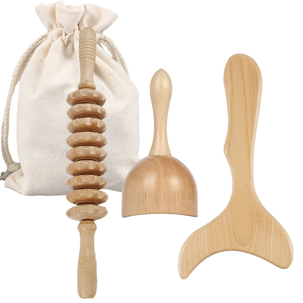 Wooden Massage Roller Tool Set for Lymphatic Drainage - Smarsty