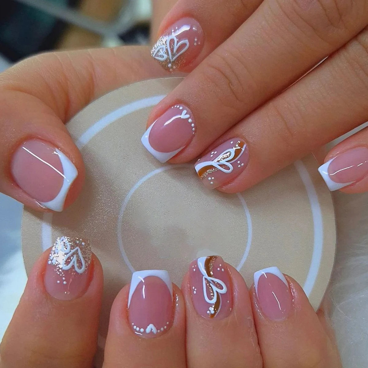 24 Piece Short Square Fake Nails with Colorful French Design - Smarsty