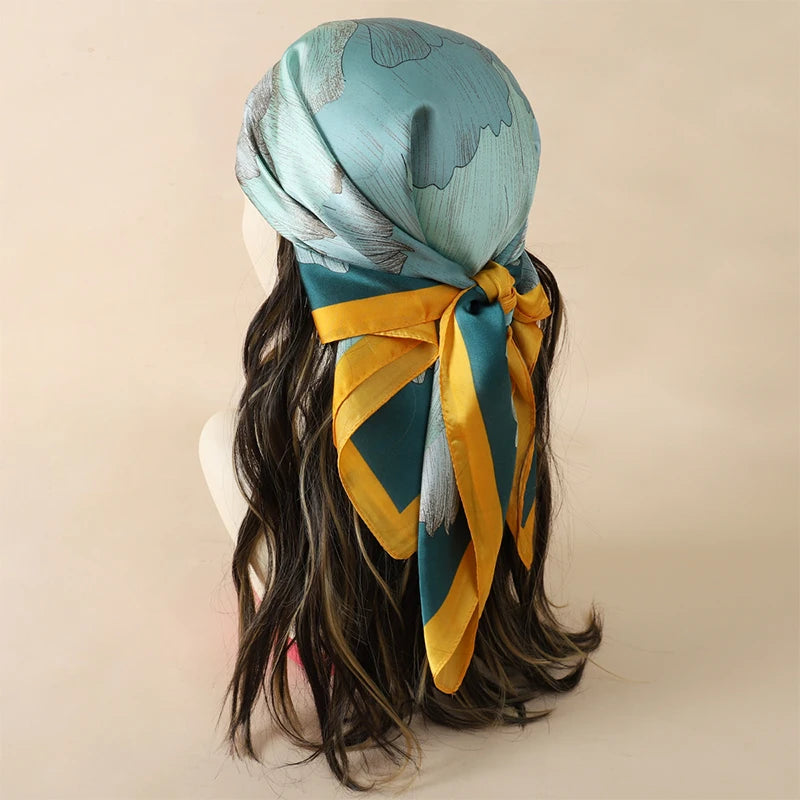 Bohemian Floral Print Silk Scarf for Women Sun Protection - Smarsty