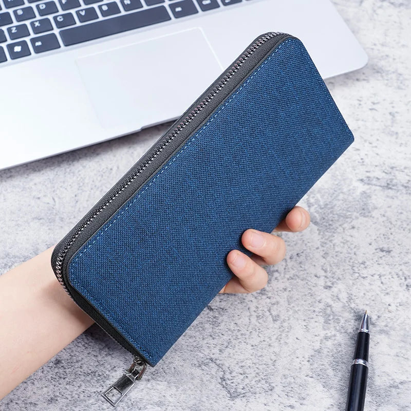 New men's long zipper wallet large capacity multi-card business canvas clutch wallet. - Smarsty