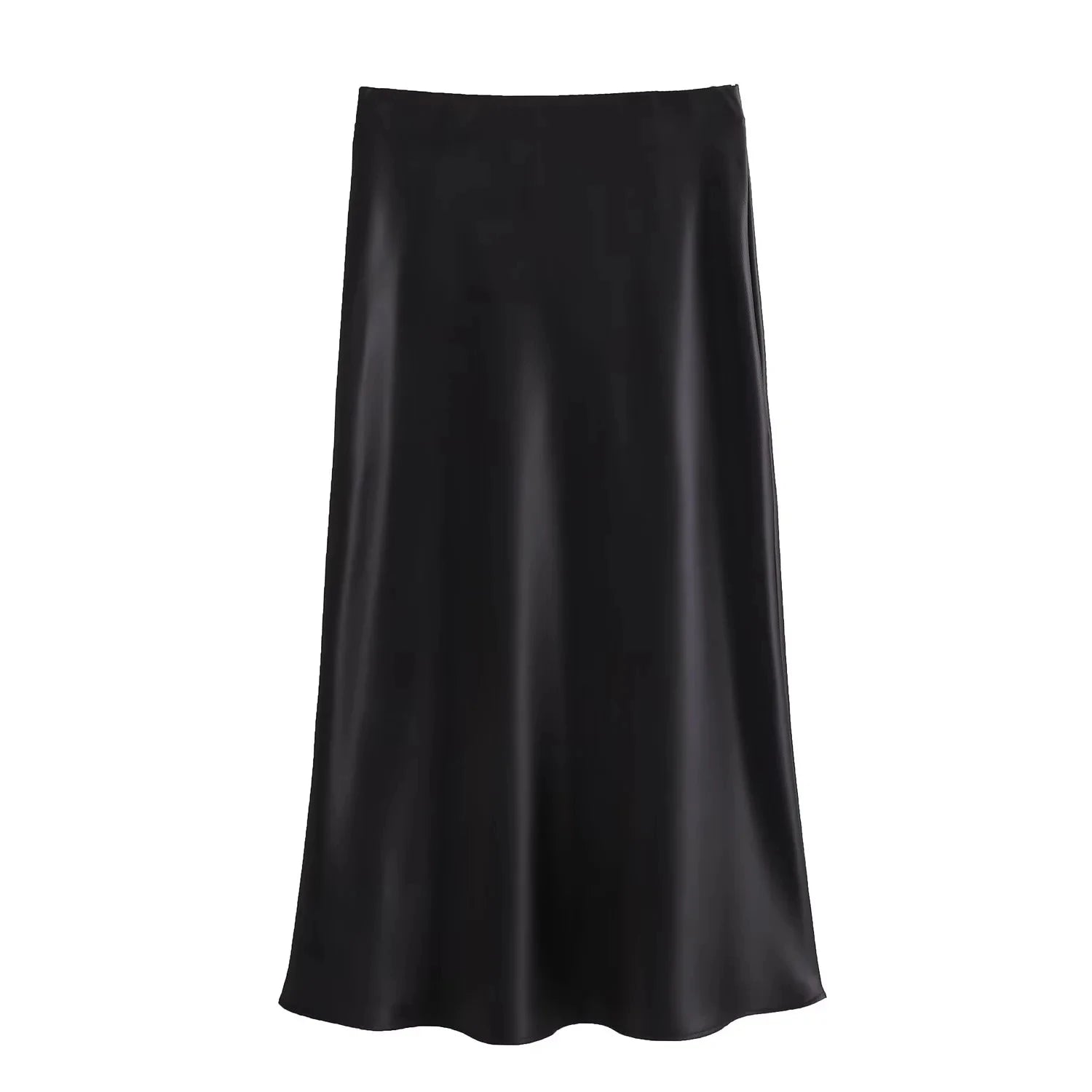 TRAFZA 2024 Y2K Casual Women Long Skirt Spring Elastic High Waisted A-Line Casual Female Satin Skirts High Street Lady Skirts - Smarsty