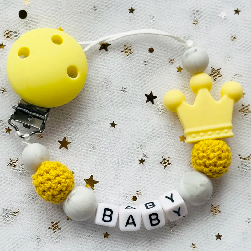 NEW Custom Personalized Name Pacifier Clip Handmade Beech Wooden Chain Silicone Crown Holder Soother Baby Teething Toy Chew Gift by Smarsty